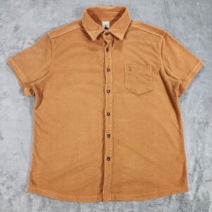 Dandy Del Mar Shirt Mens Large Camel Terry Cloth Towel Short Sleeve Button Front